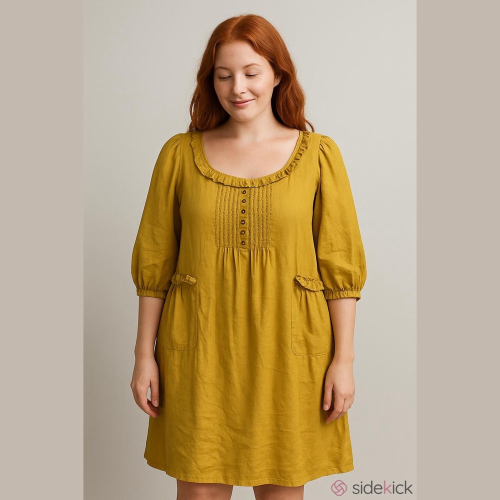 Chic Mustard Midi Dress with Button Detail